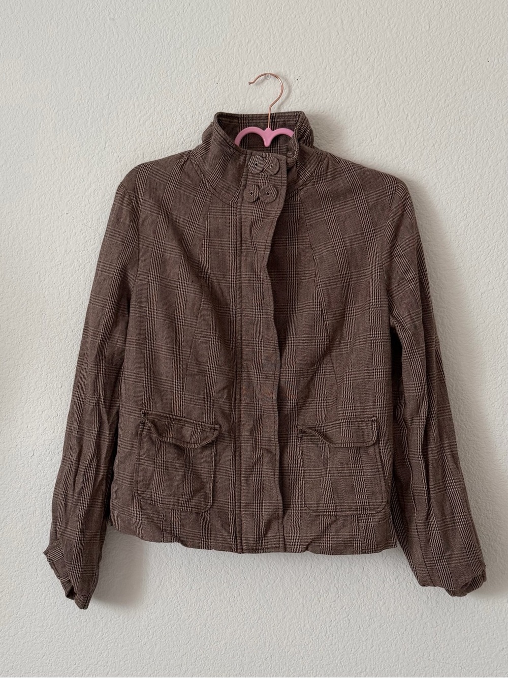 Merona Women's Brown Plaid High-Collar Blazer Jacket